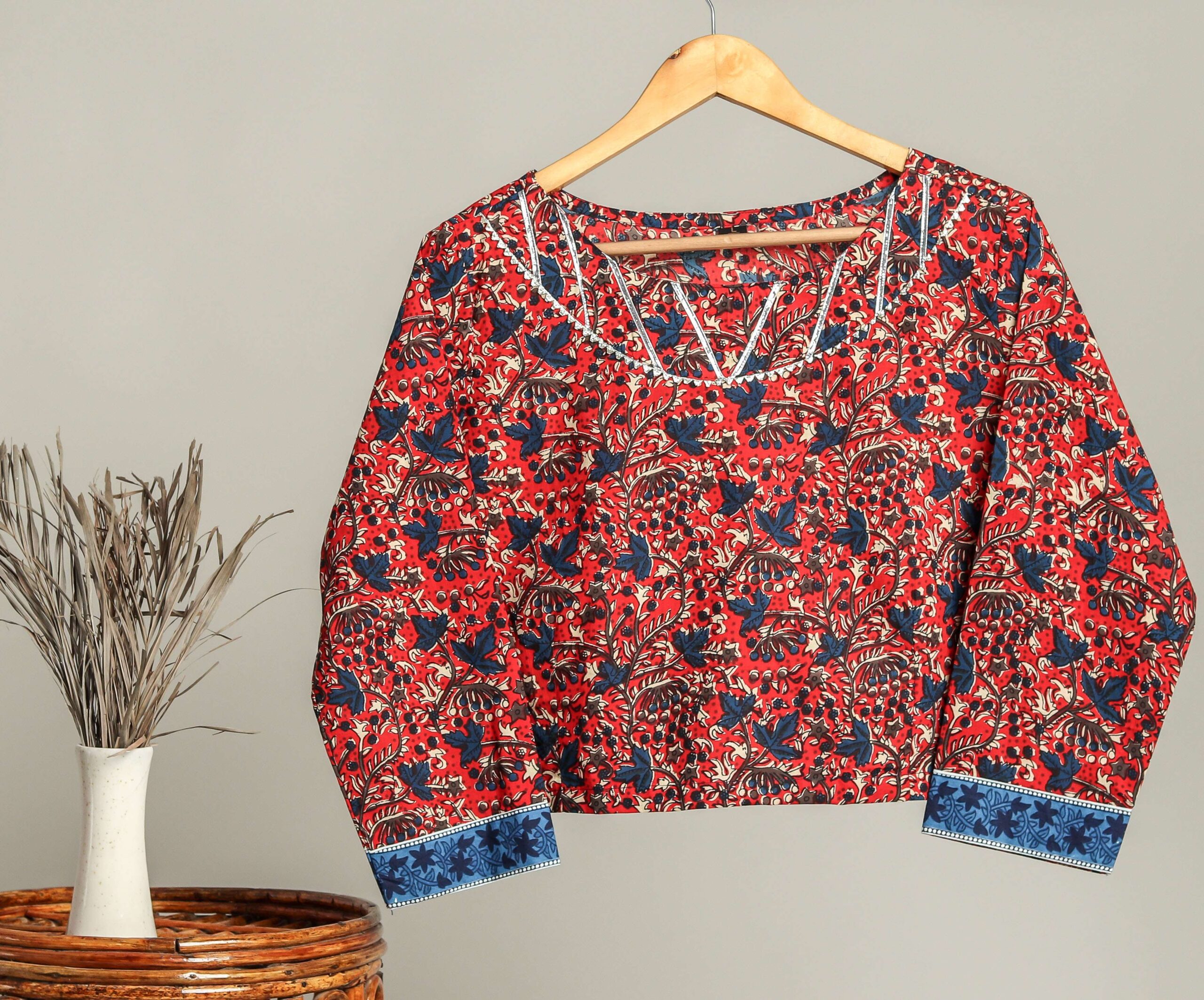 Handmade Block Print Cotton for Women ? Ethnic Floral Printed Top with Long Sleeves